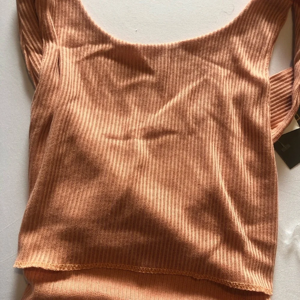 Dark Peach Ribbed Sleeveless Criss-Cross Open Back Bodysuit | Size M | NWT